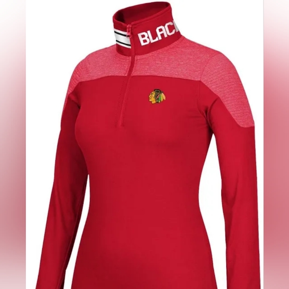 Chicago Blackhawks Women's Reebok NHL Performance Quarter Zip Pullover Medium - Picture 3 of 5